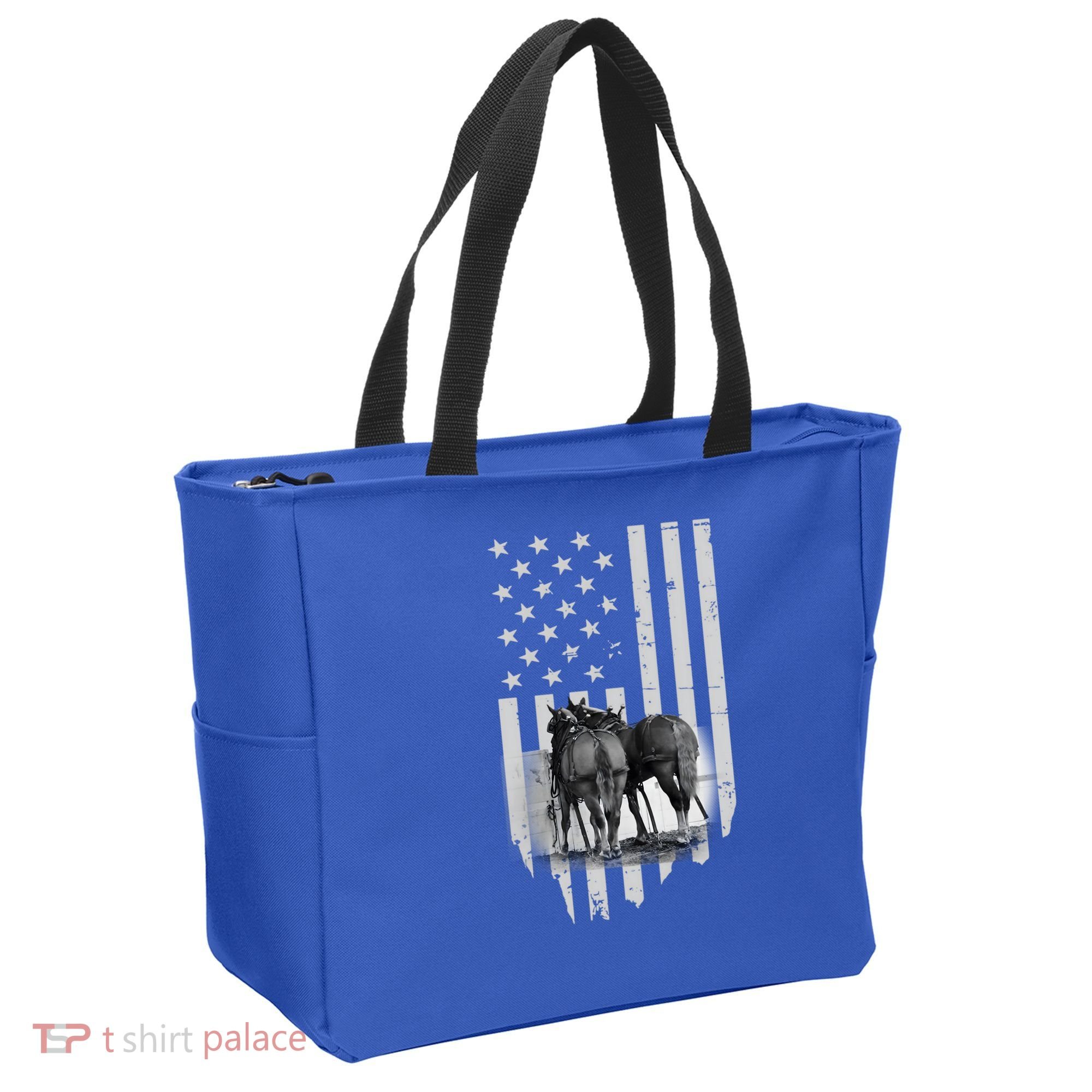 American Flag Belgian Draft Horses Gift For Farmer Meaningful Gift Tote Bag