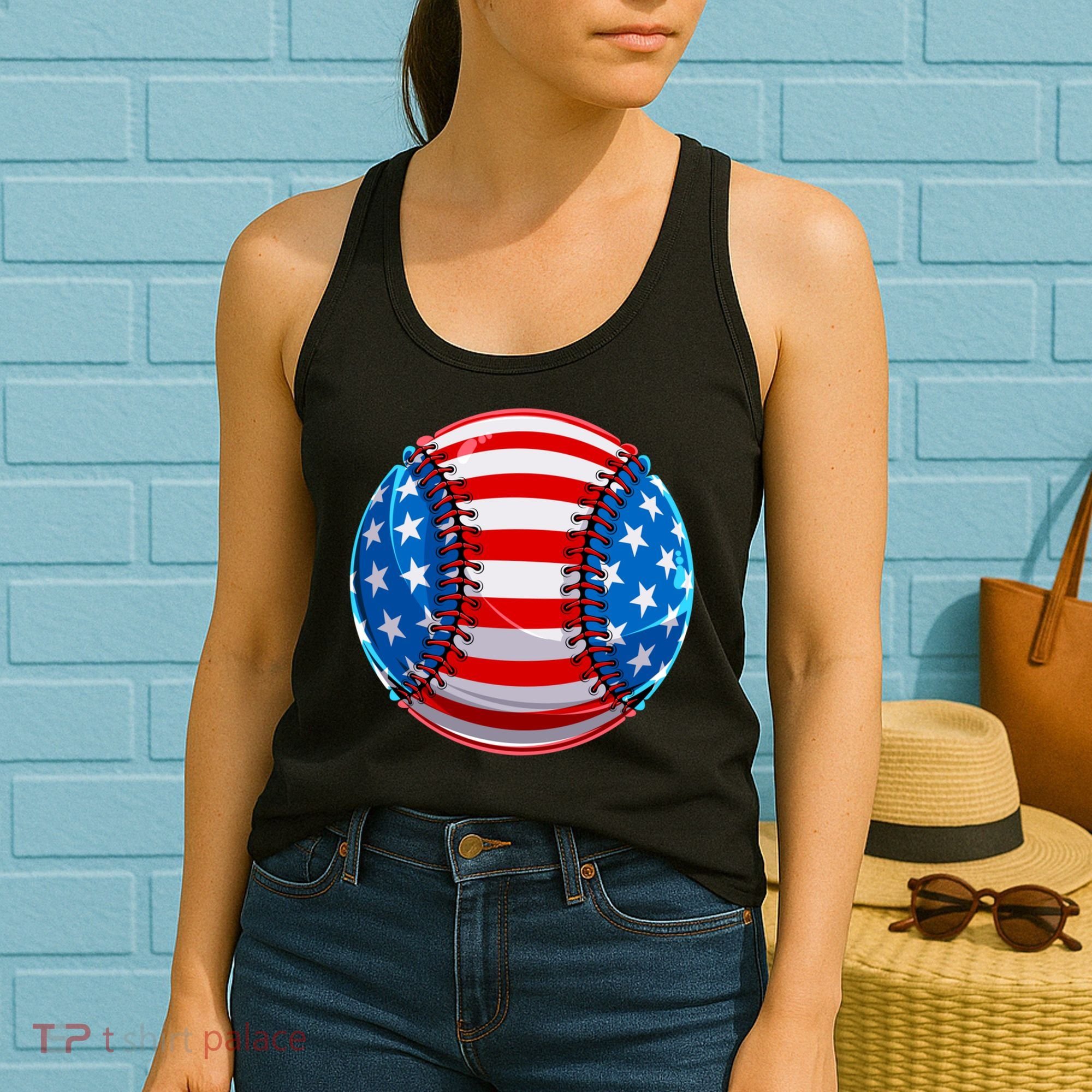 American Flag Baseball Gift 4th Of July Usa Flag Baseball Gift Women's Tank Top