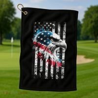 American Flag Bald Eagle Patriotic Bald Eagle Golf Towel thumb 1