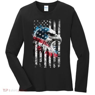 American Flag Bald Eagle Patriotic Bald Eagle Women's Long Sleeve Shirt