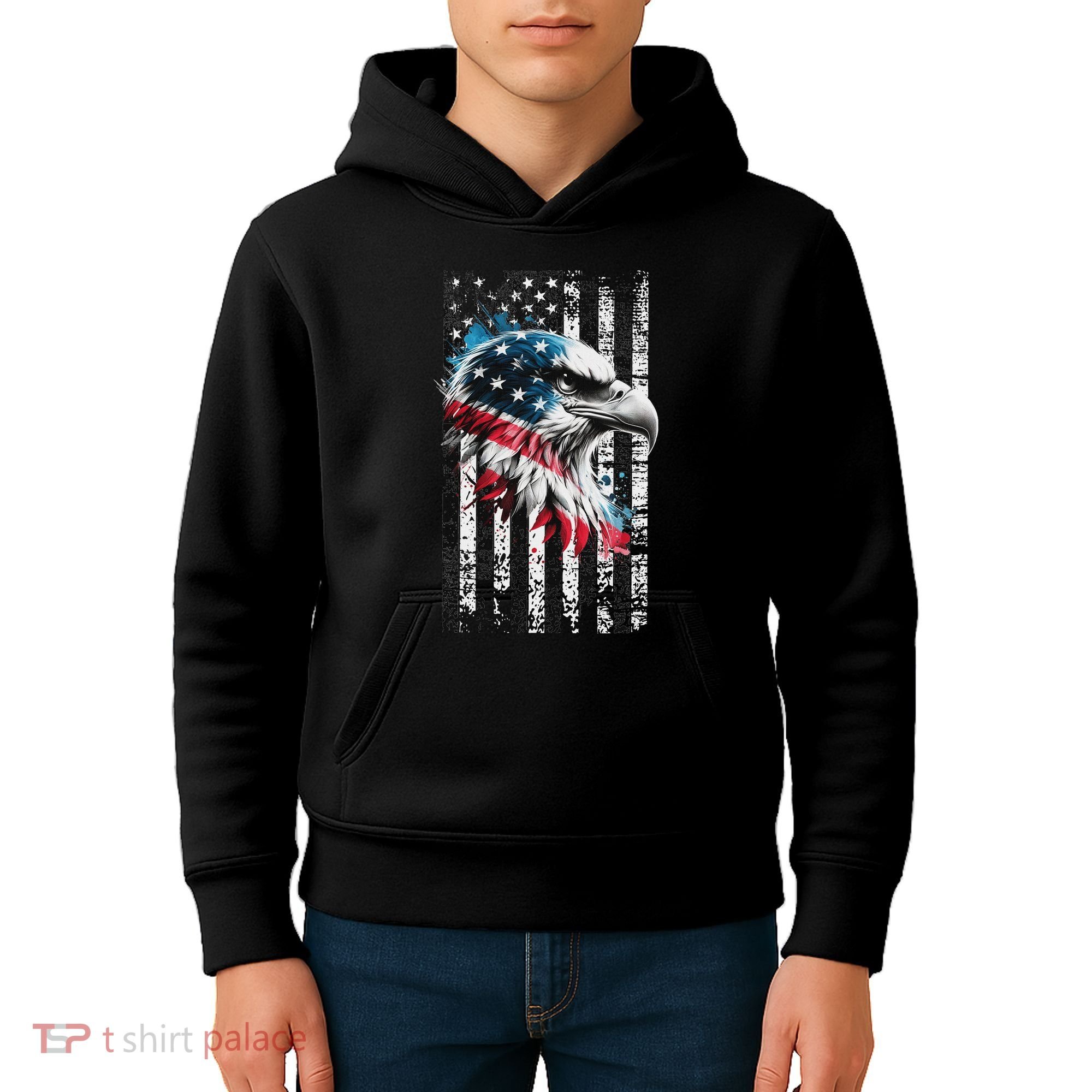 American Flag Bald Eagle Patriotic Bald Eagle Kids Hoodie