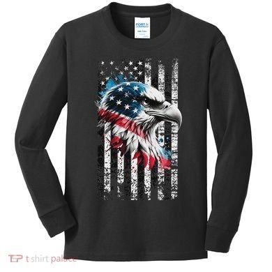 American Flag Bald Eagle Patriotic Bald Eagle Kids Long Sleeve Shirt