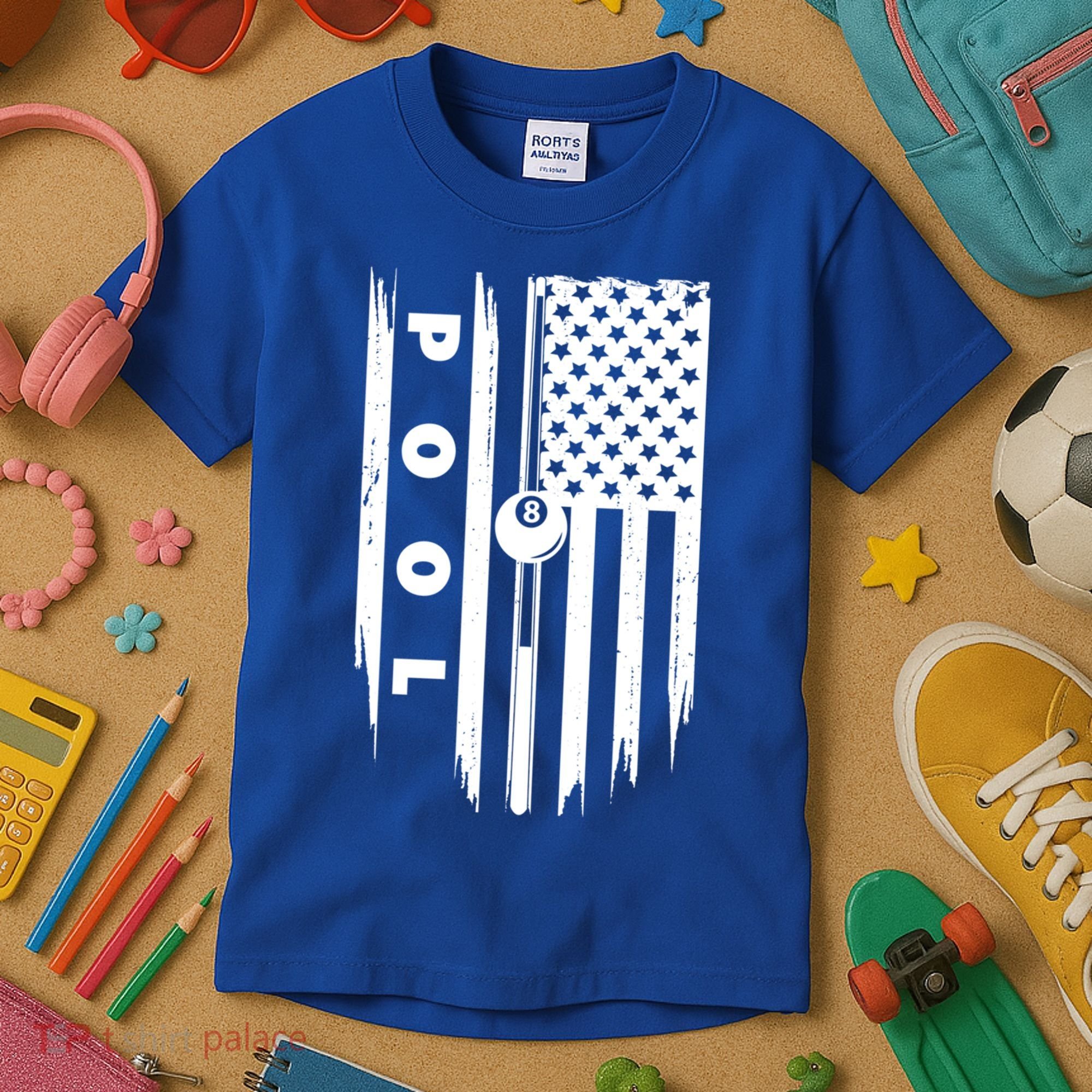 American Flag Billiards Pool Player Billiard Gift Kids T-Shirt