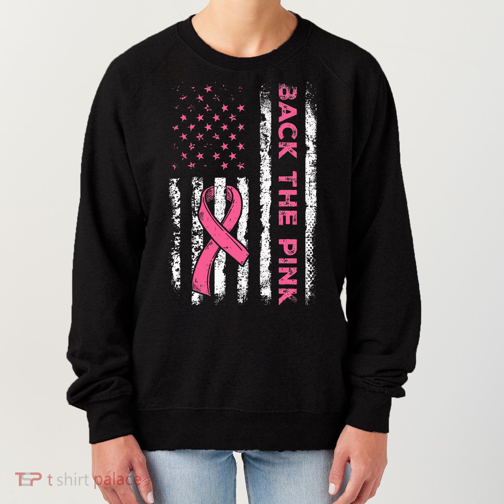 American Flag Back The Breast Cancer Awareness Women's Sweatshirt