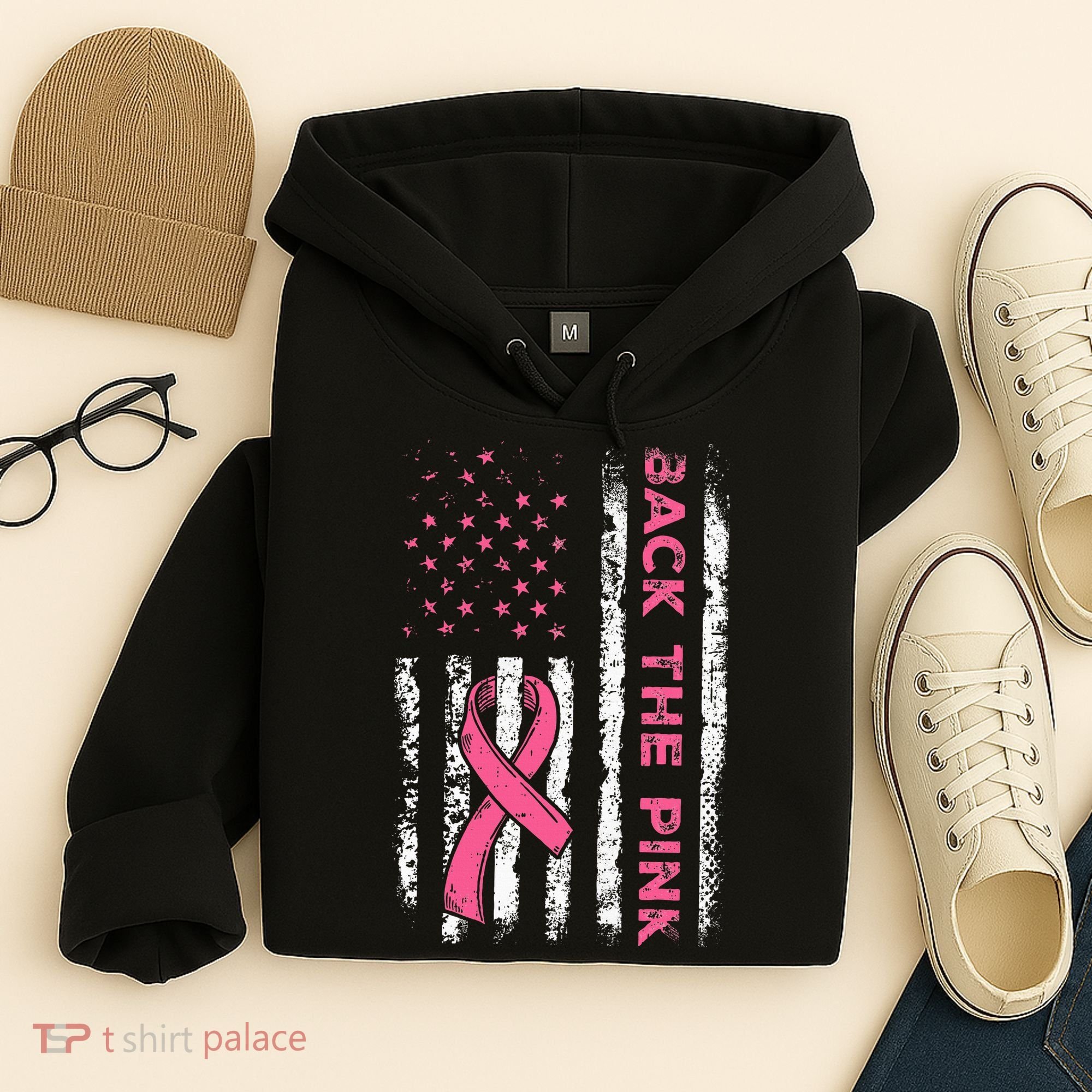 American Flag Back The Breast Cancer Awareness Hoodie