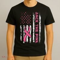 American Flag Back The Breast Cancer Awareness T-Shirt thumb 3