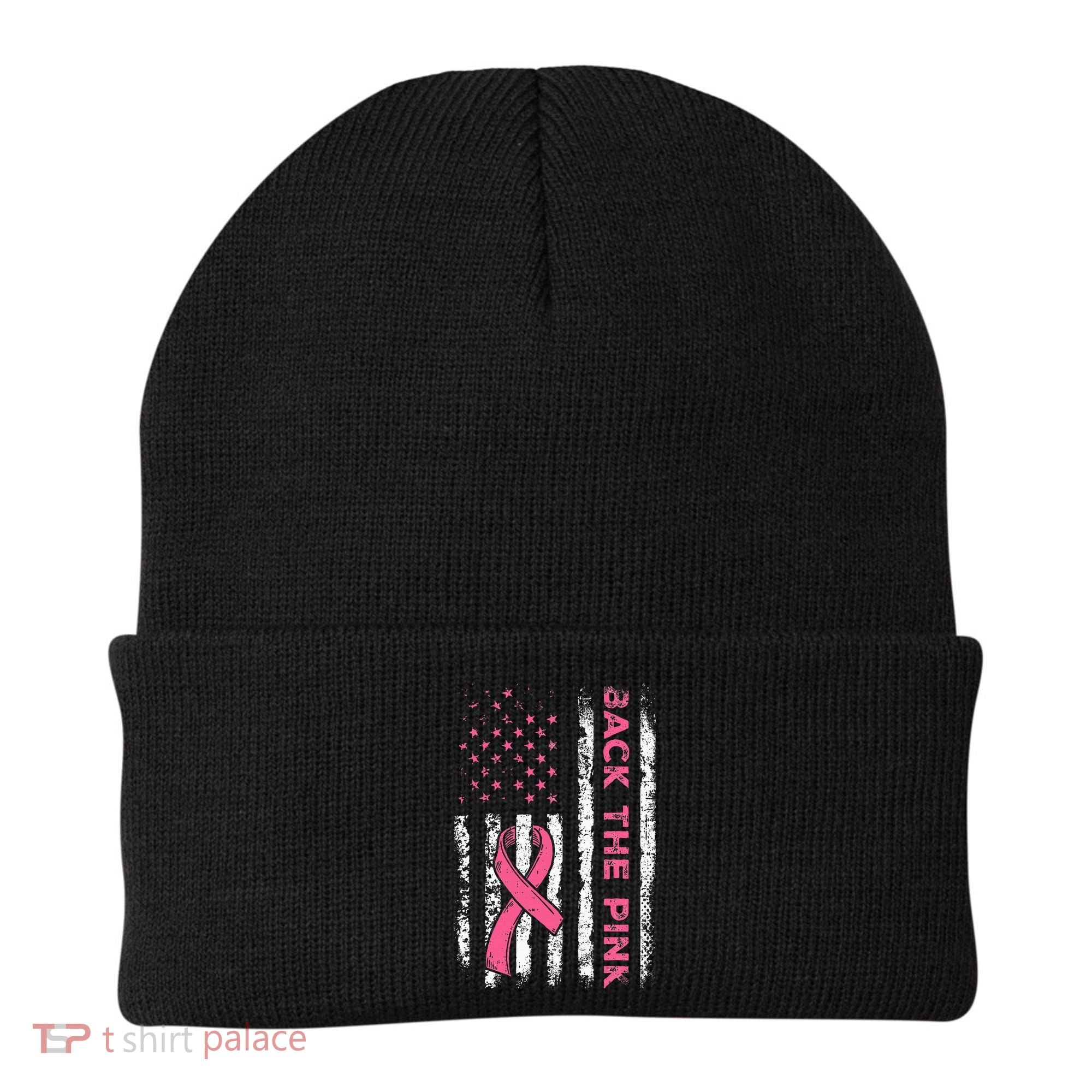 American Flag Back The Breast Cancer Awareness Beanie