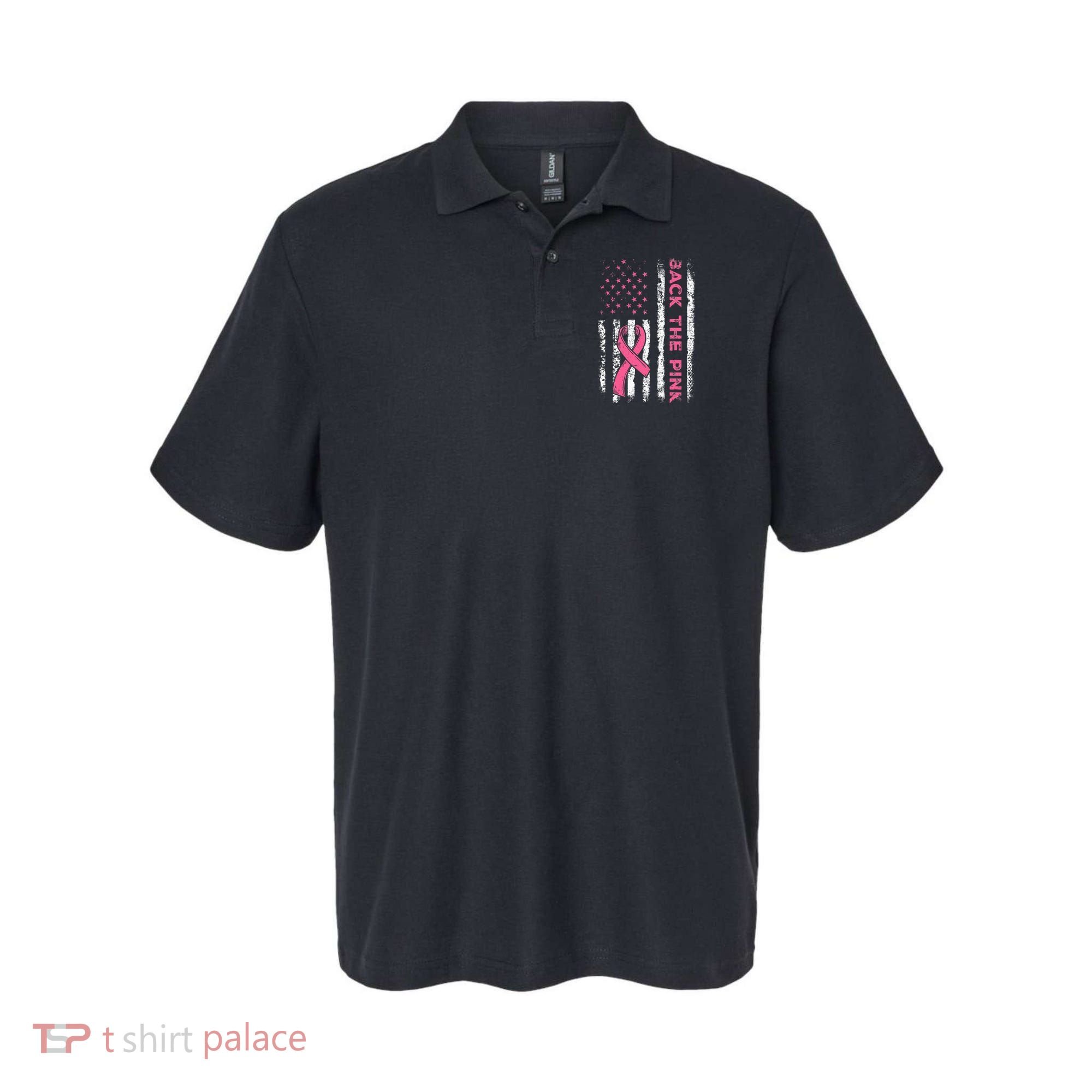 American Flag Back The Breast Cancer Awareness Polo