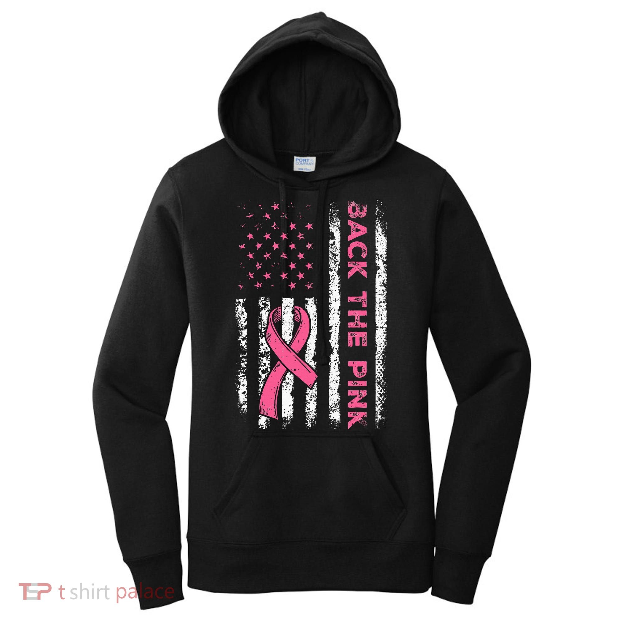 American Flag Back The Breast Cancer Awareness Women's Hoodie