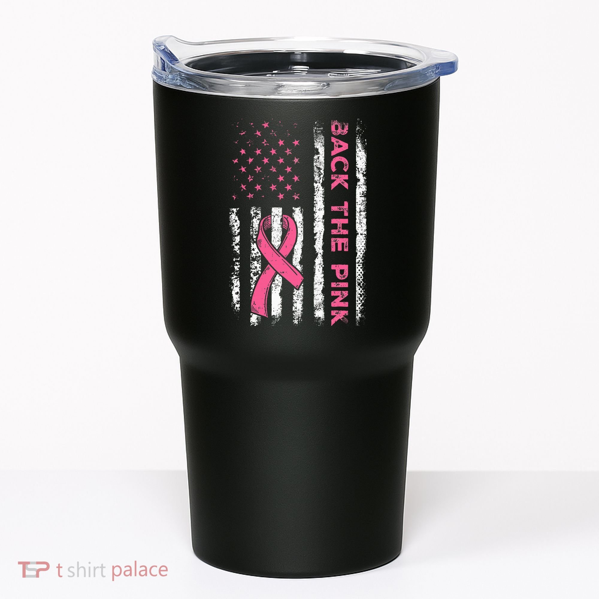 American Flag Back The Breast Cancer Awareness Tumbler