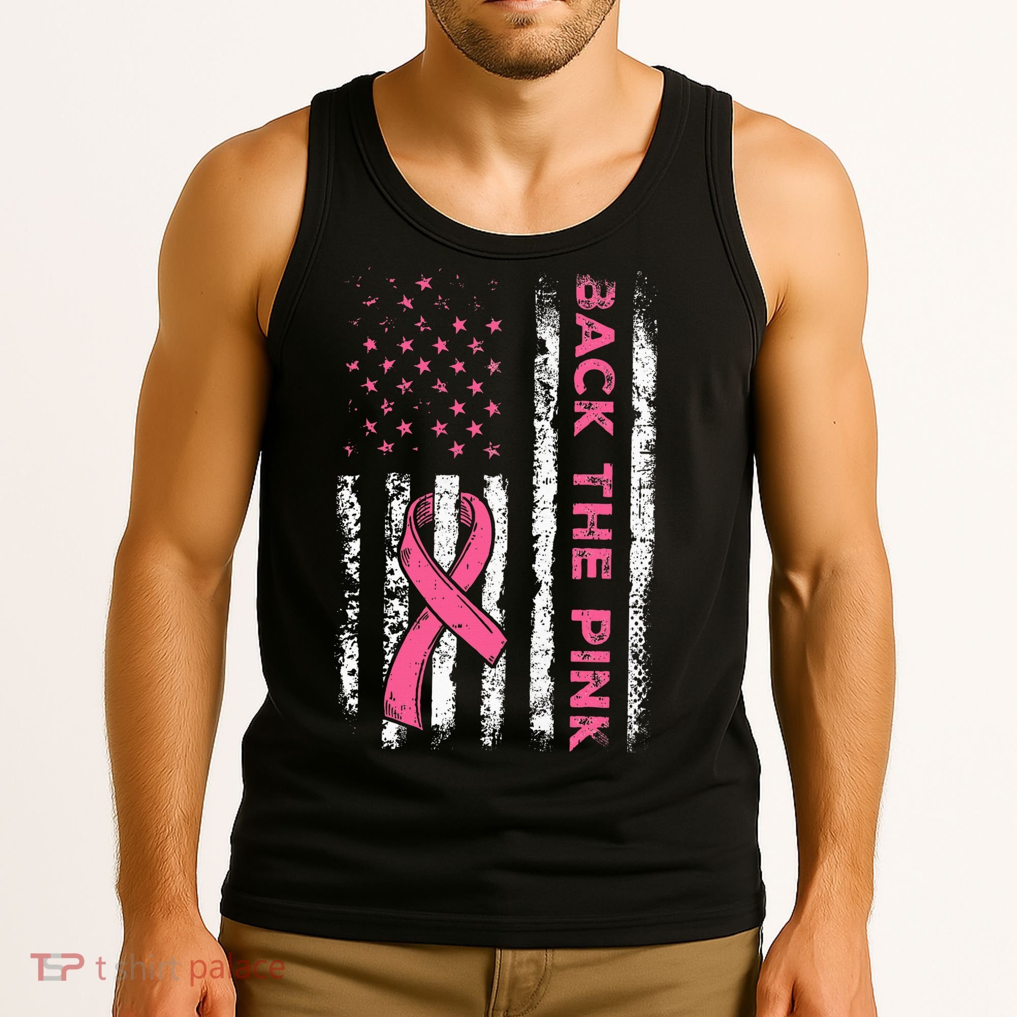 American Flag Back The Breast Cancer Awareness Tank Top