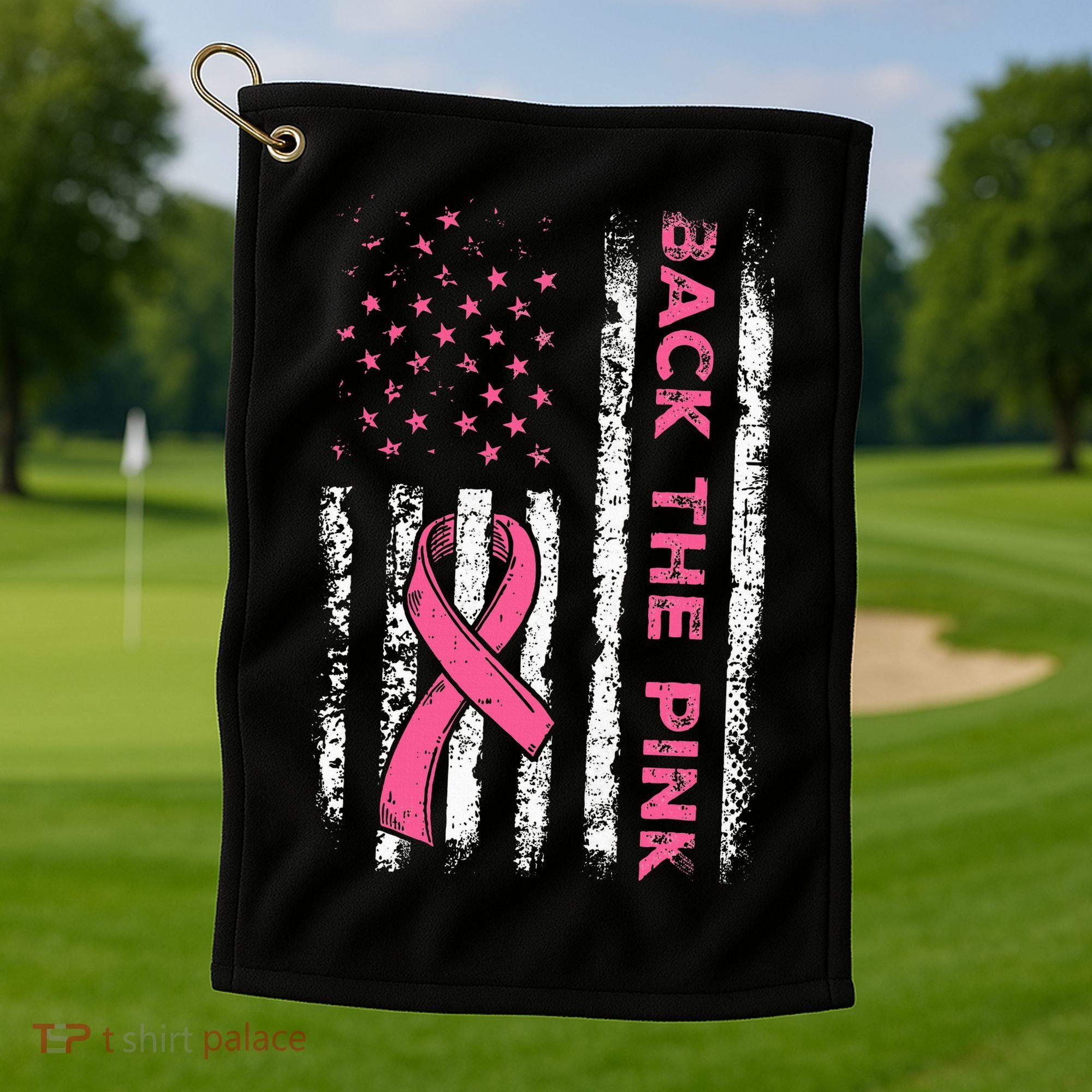 American Flag Back The Breast Cancer Awareness Golf Towel