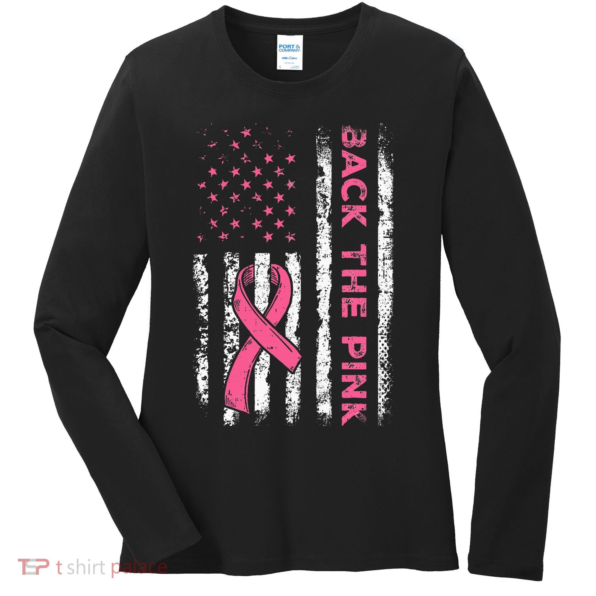 American Flag Back The Breast Cancer Awareness Women's Long Sleeve Shirt