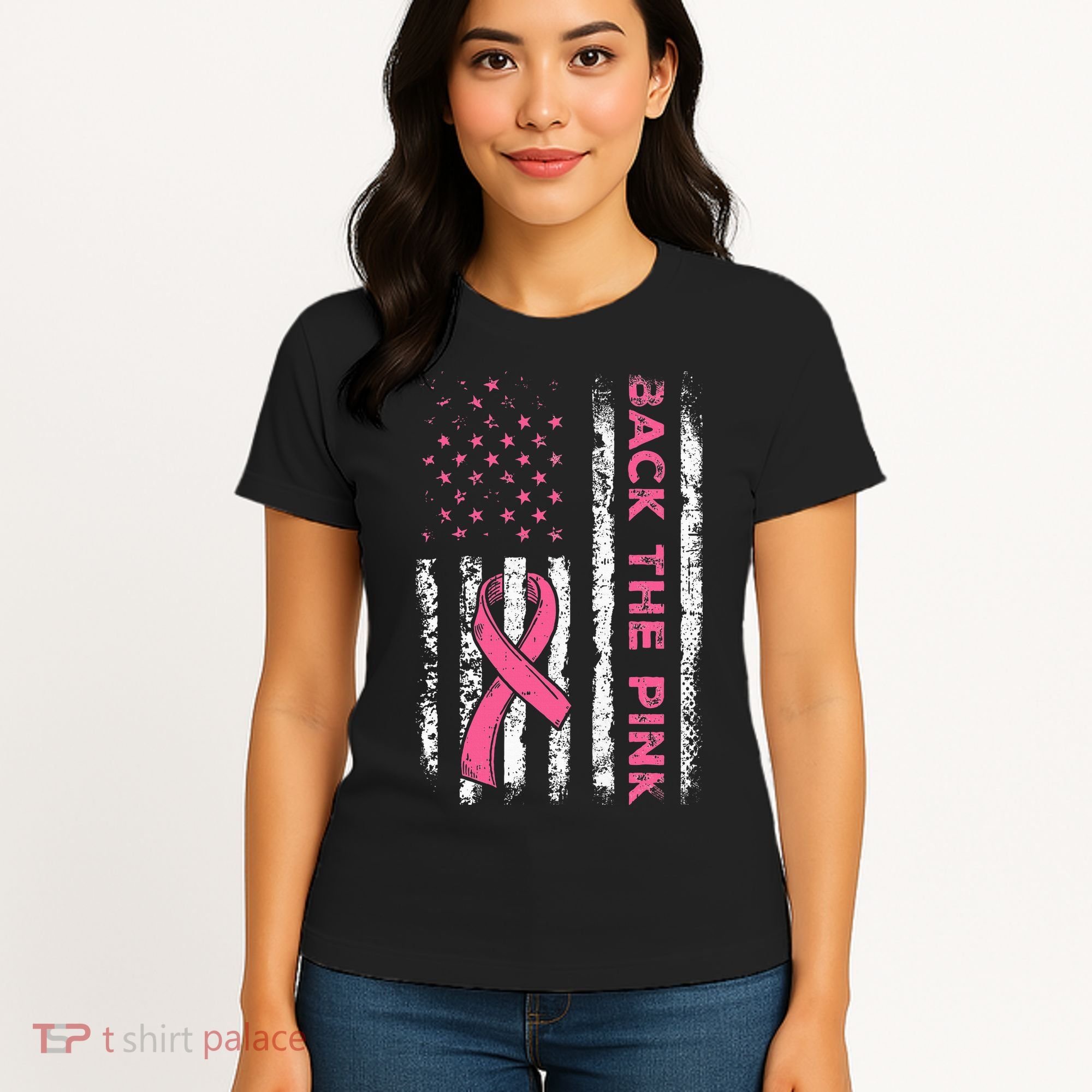 American Flag Back The Breast Cancer Awareness Women's T-Shirt