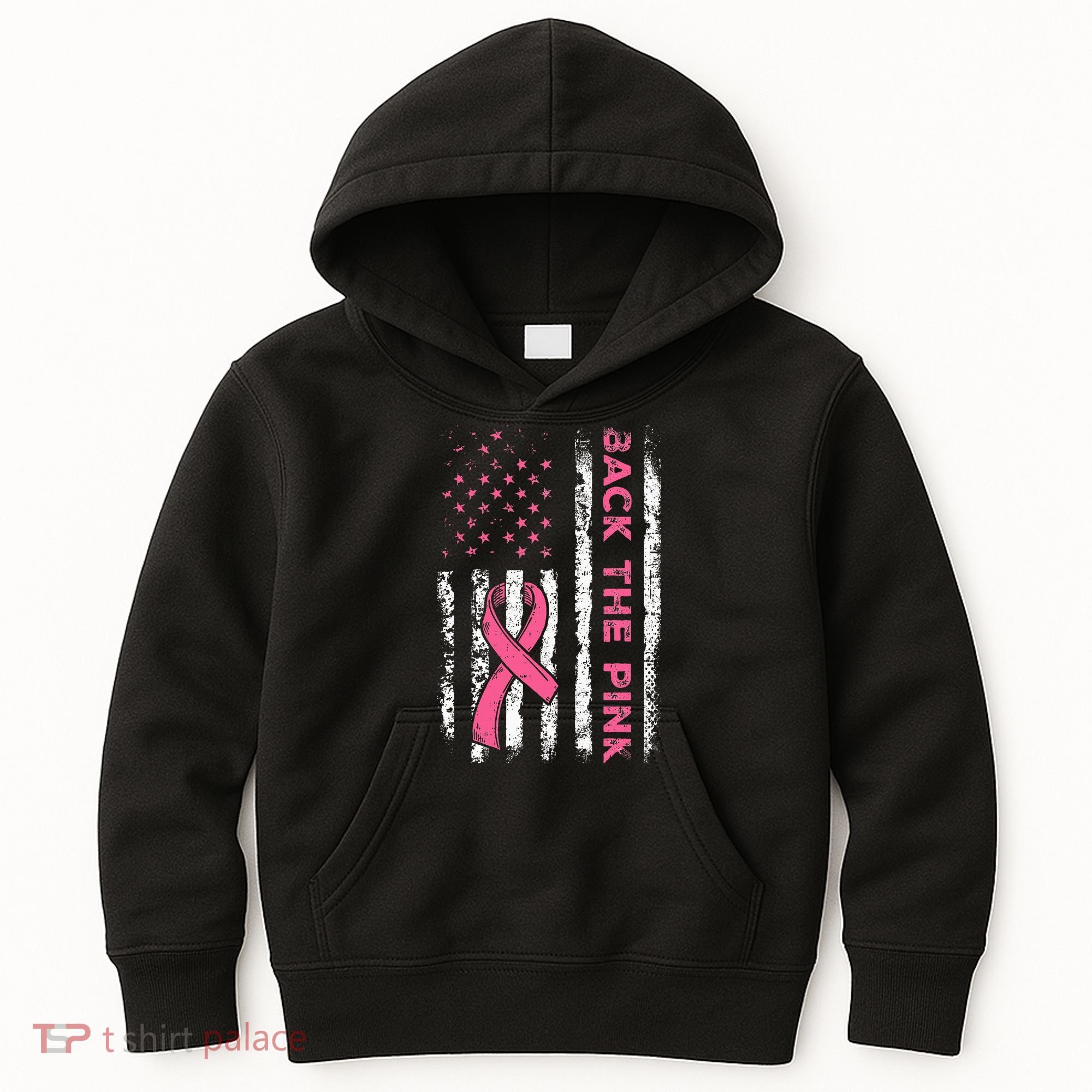 American Flag Back The Breast Cancer Awareness Kids Hoodie