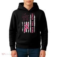 American Flag Back The Breast Cancer Awareness Kids Hoodie thumb 4