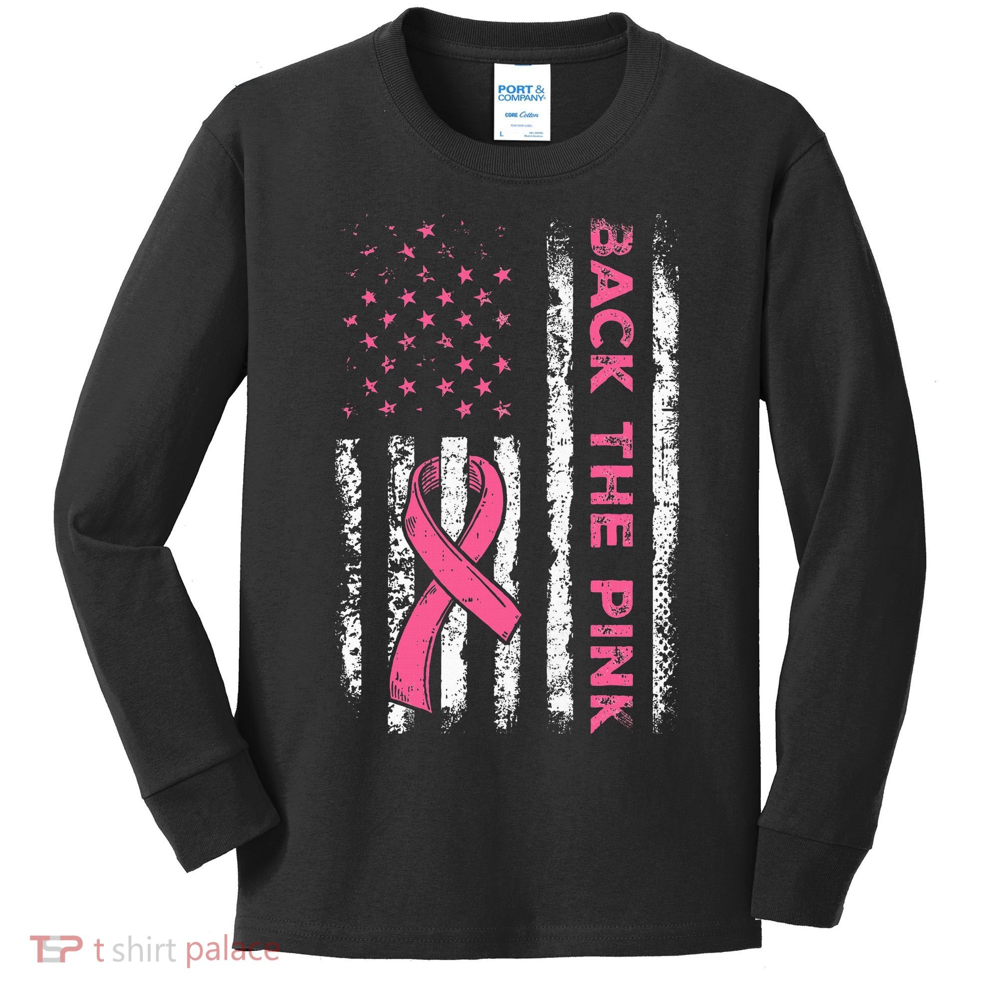 American Flag Back The Breast Cancer Awareness Kids Long Sleeve Shirt