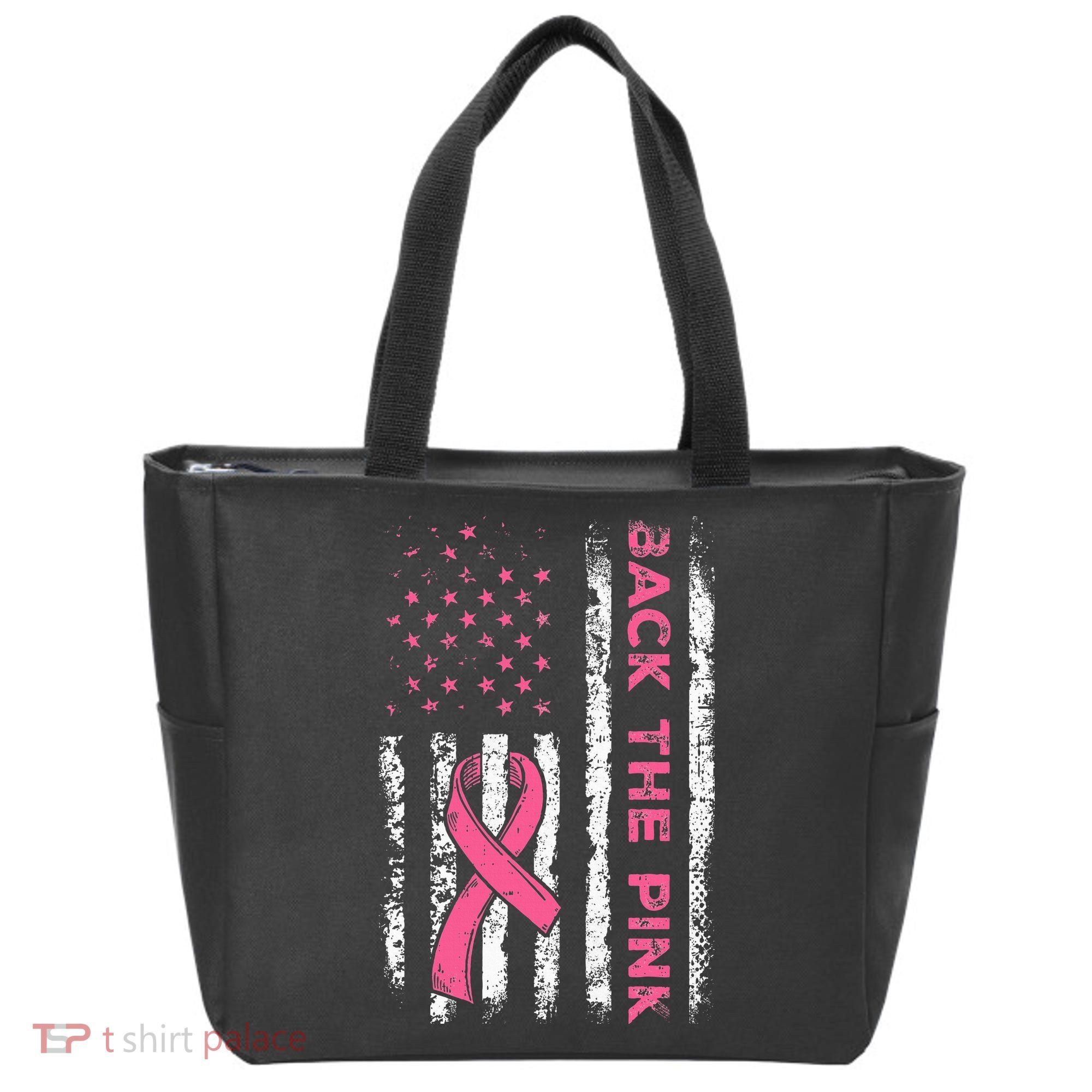 American Flag Back The Breast Cancer Awareness Tote Bag