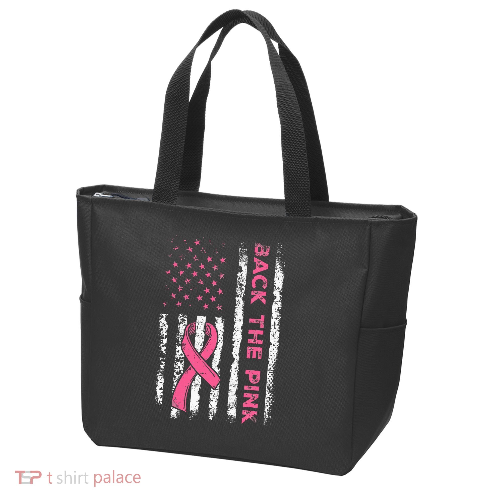 American Flag Back The Breast Cancer Awareness Tote Bag