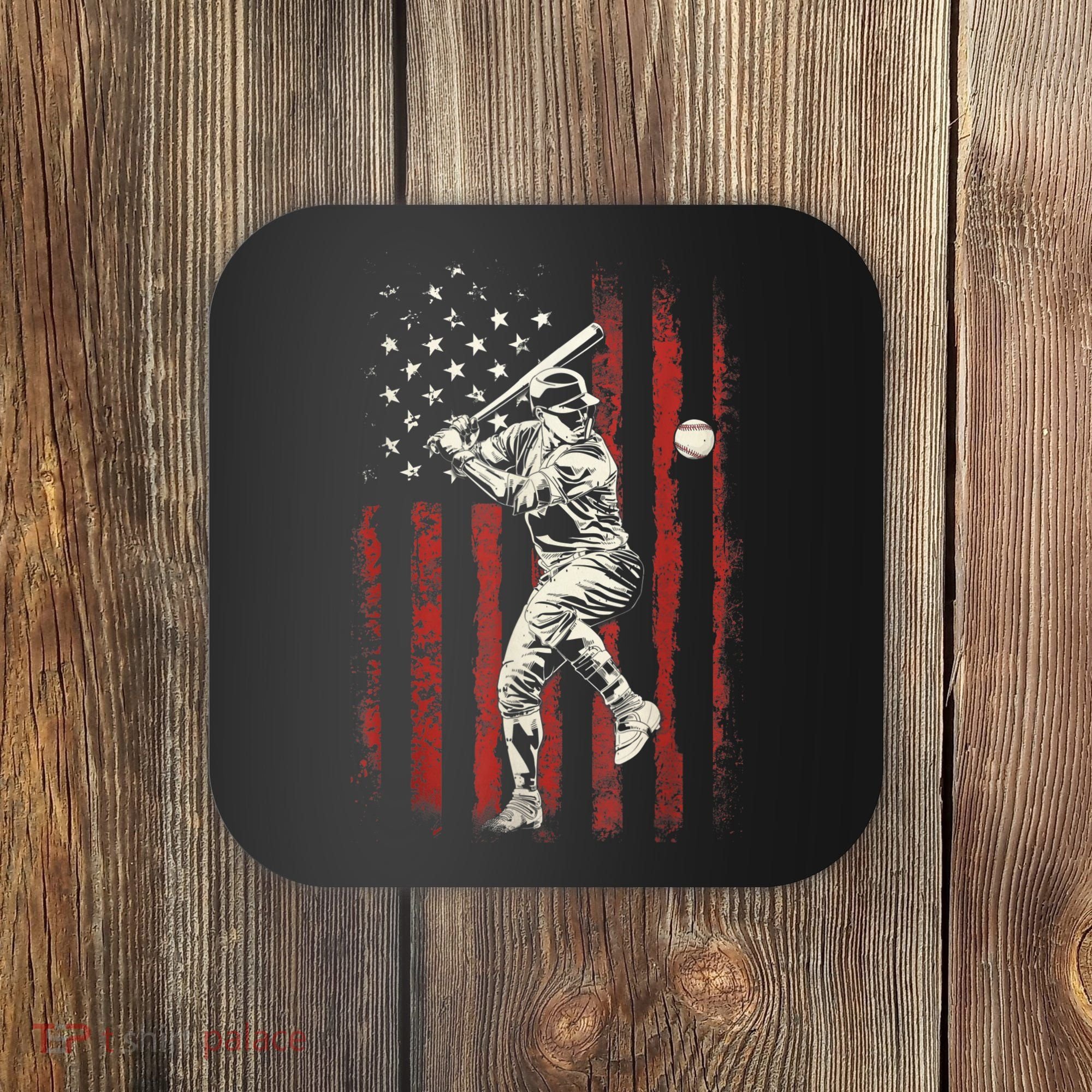 American Flag Baseball Team Gift For Men Coaster