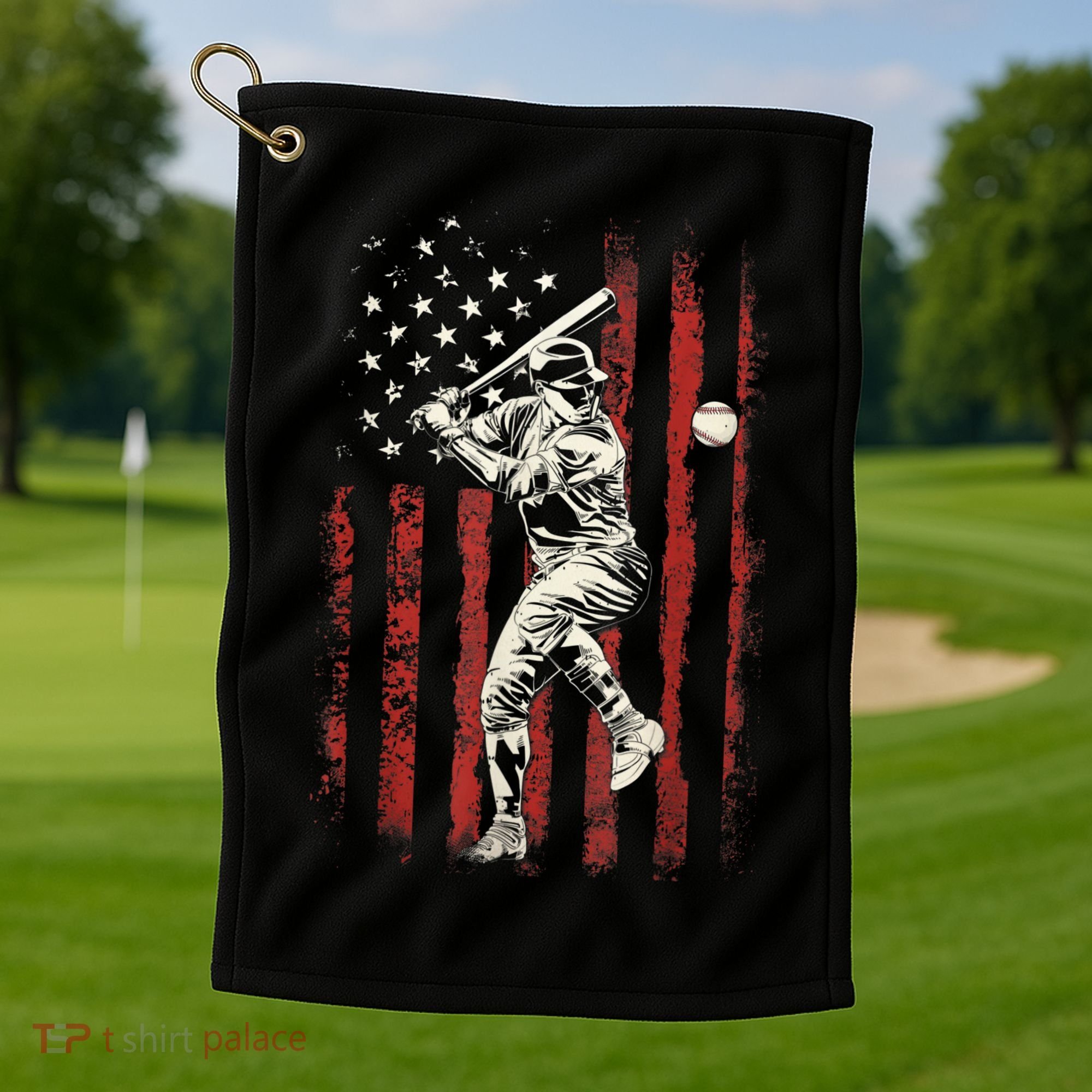 American Flag Baseball Team Gift For Men Golf Towel
