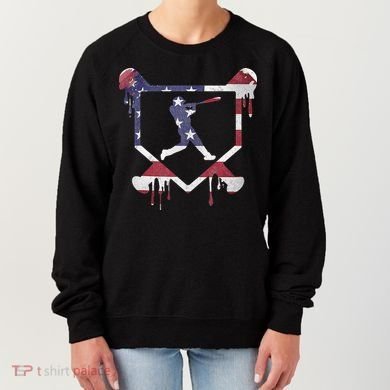 American Flag Baseball Dripping Ice Cream Home Plate Women's Sweatshirt