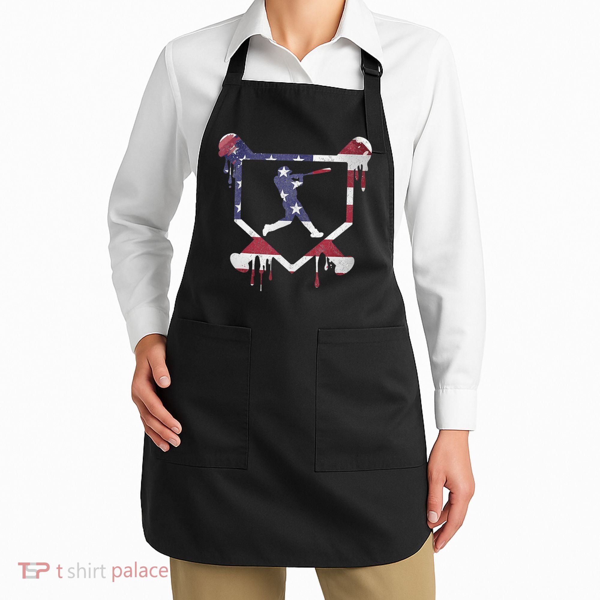 American Flag Baseball Dripping Ice Cream Home Plate Apron