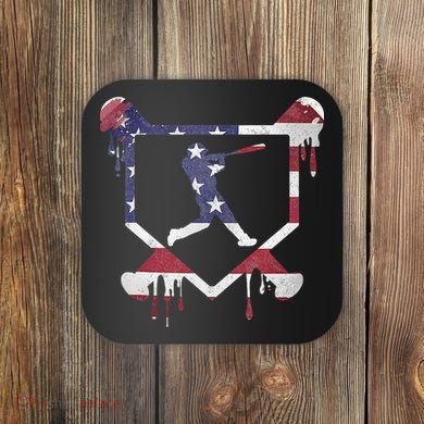 American Flag Baseball Dripping Ice Cream Home Plate Coaster