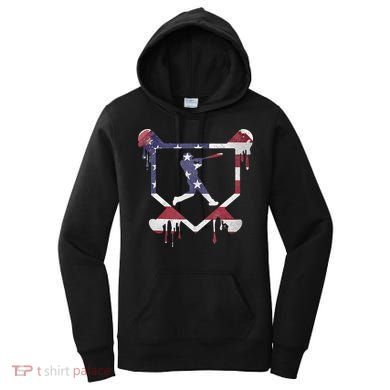American Flag Baseball Dripping Ice Cream Home Plate Women's Hoodie