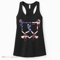 American Flag Baseball Dripping Ice Cream Home Plate Women's Tank Top thumb 0