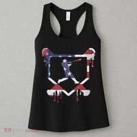 American Flag Baseball Dripping Ice Cream Home Plate Women's Tank Top thumb 3