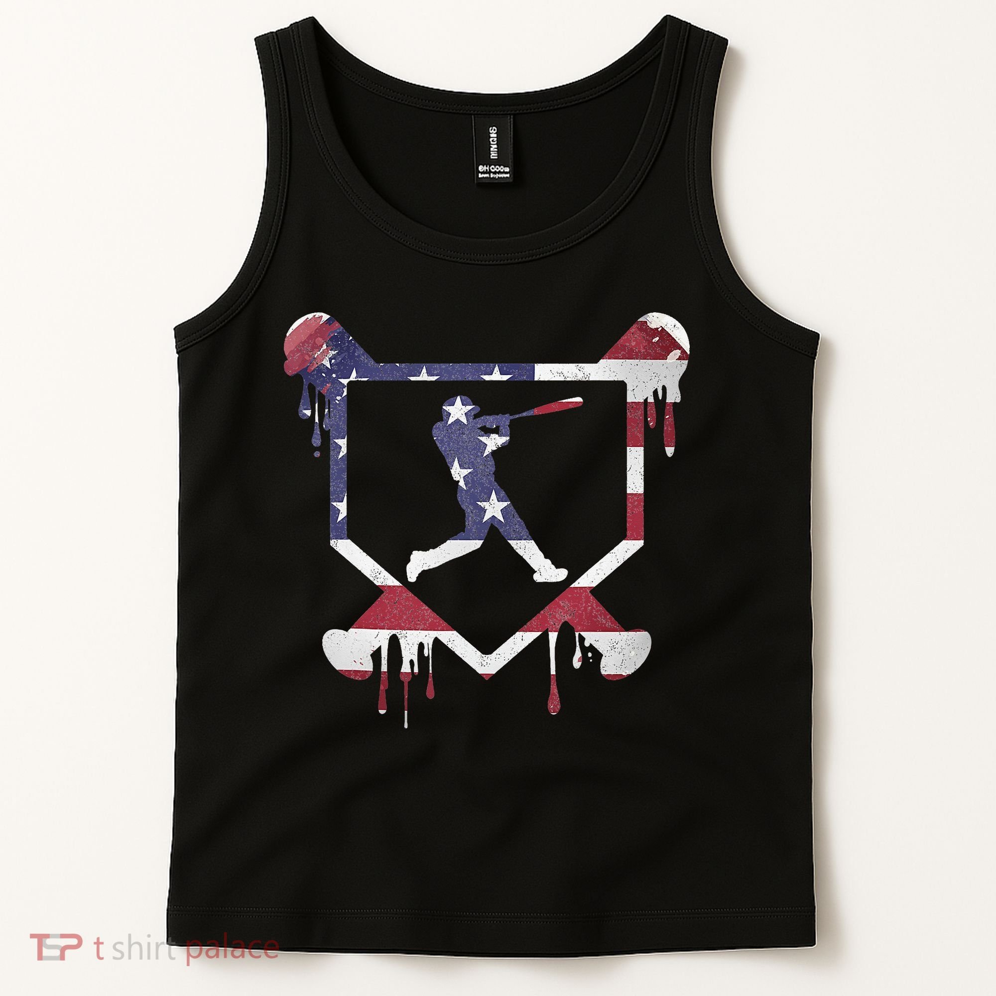 American Flag Baseball Dripping Ice Cream Home Plate Tank Top