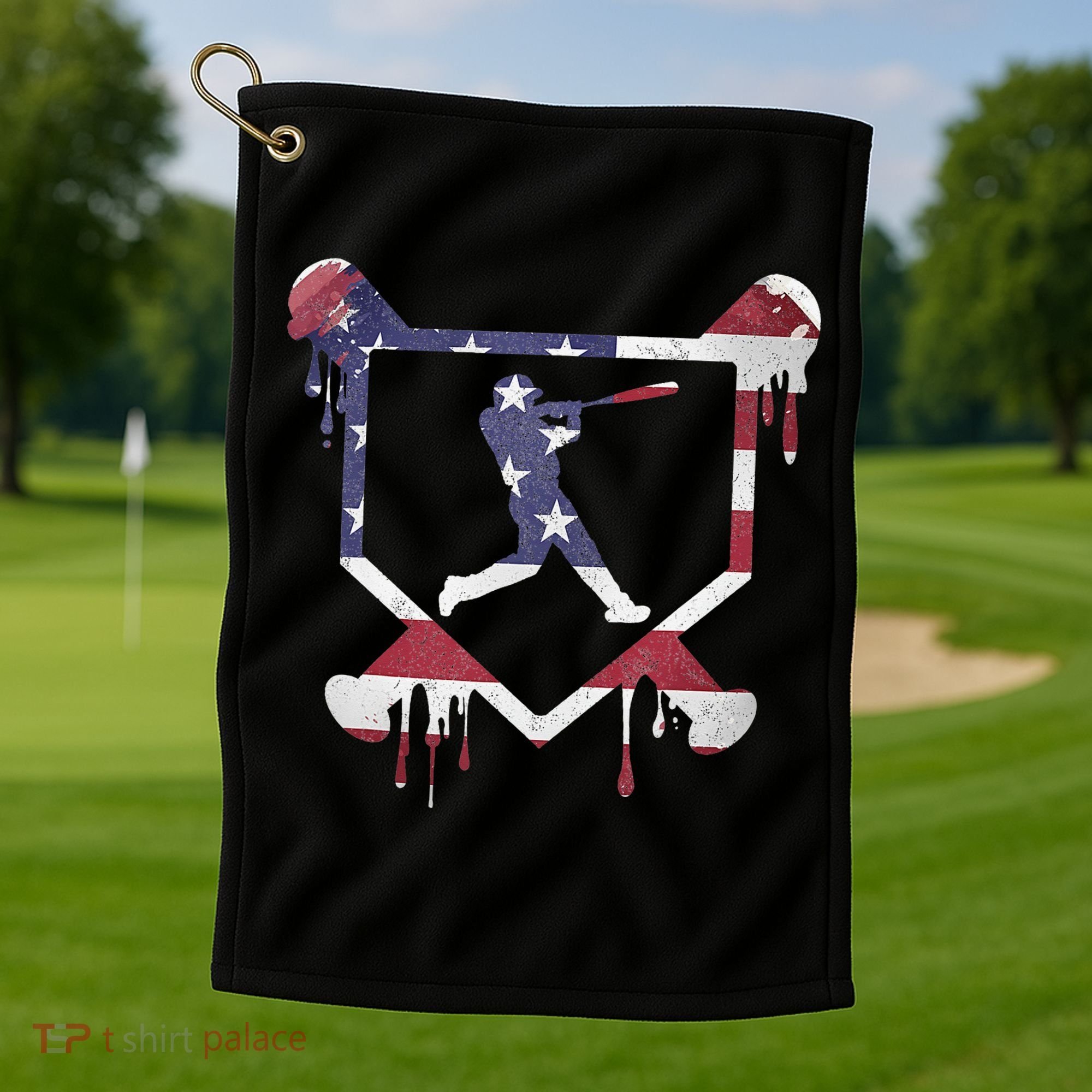 American Flag Baseball Dripping Ice Cream Home Plate Golf Towel