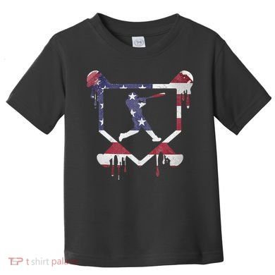 American Flag Baseball Dripping Ice Cream Home Plate Toddler T-Shirt