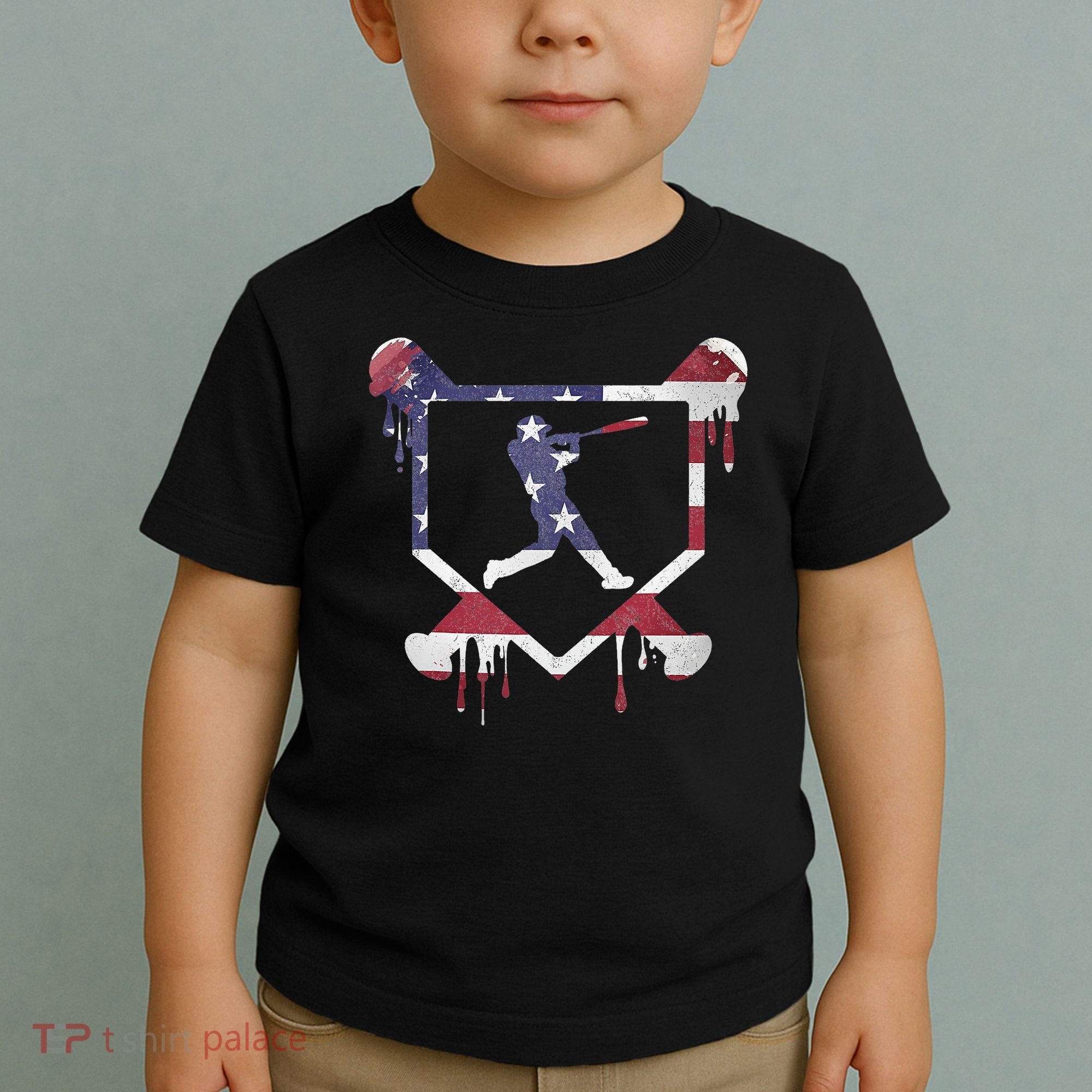 American Flag Baseball Dripping Ice Cream Home Plate Toddler T-Shirt