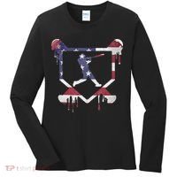 American Flag Baseball Dripping Ice Cream Home Plate Women's Long Sleeve Shirt thumb 0