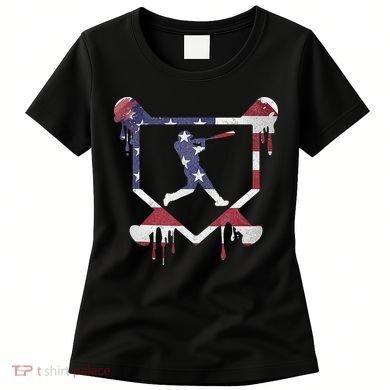 American Flag Baseball Dripping Ice Cream Home Plate Women's T-Shirt