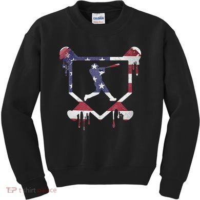 American Flag Baseball Dripping Ice Cream Home Plate Kids Sweatshirt