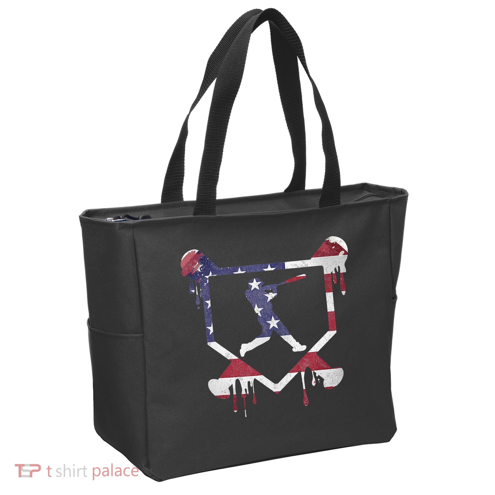 American Flag Baseball Dripping Ice Cream Home Plate Tote Bag