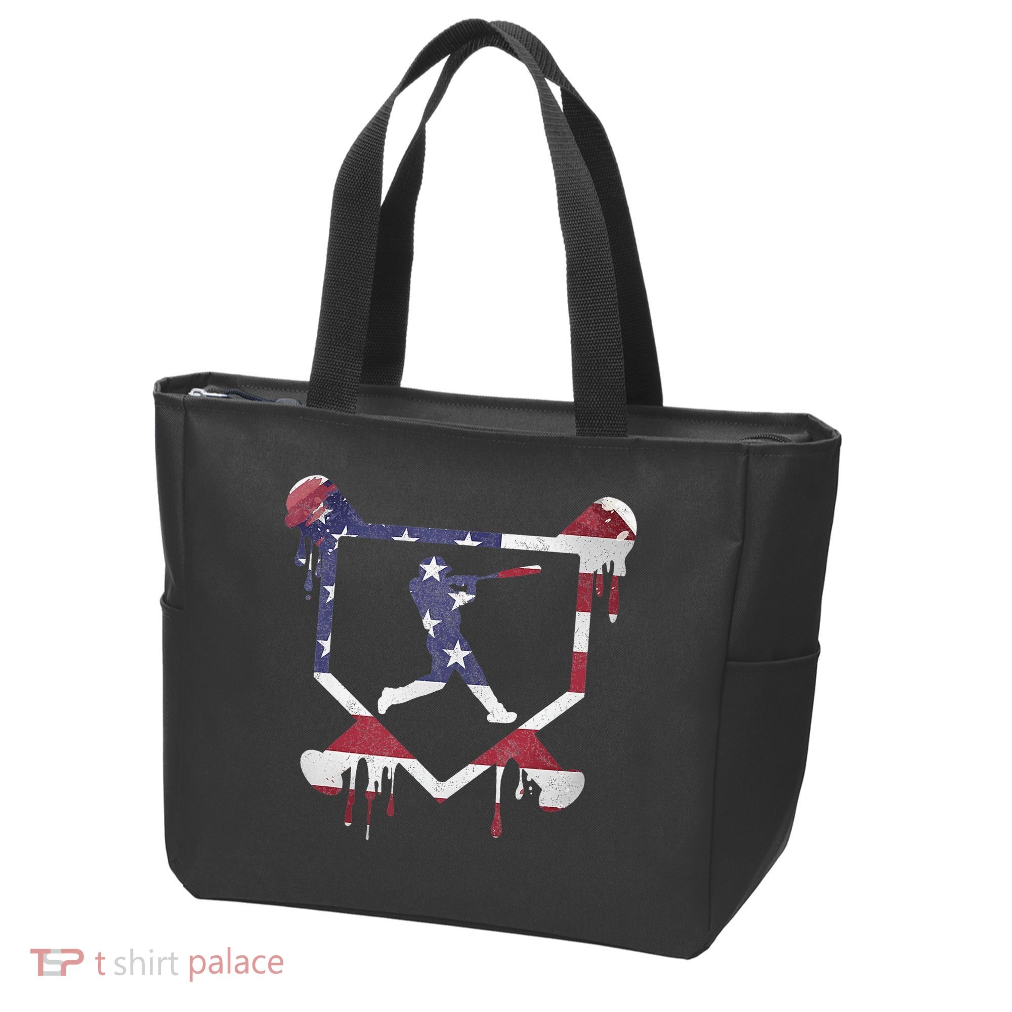 American Flag Baseball Dripping Ice Cream Home Plate Tote Bag