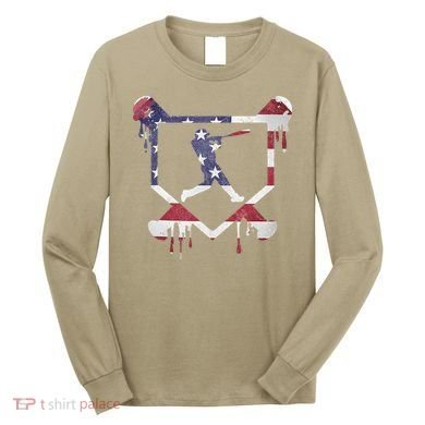 American Flag Baseball Dripping Ice Cream Home Plate Long Sleeve Shirt