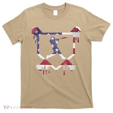 American Flag Baseball Dripping Ice Cream Home Plate T-Shirt