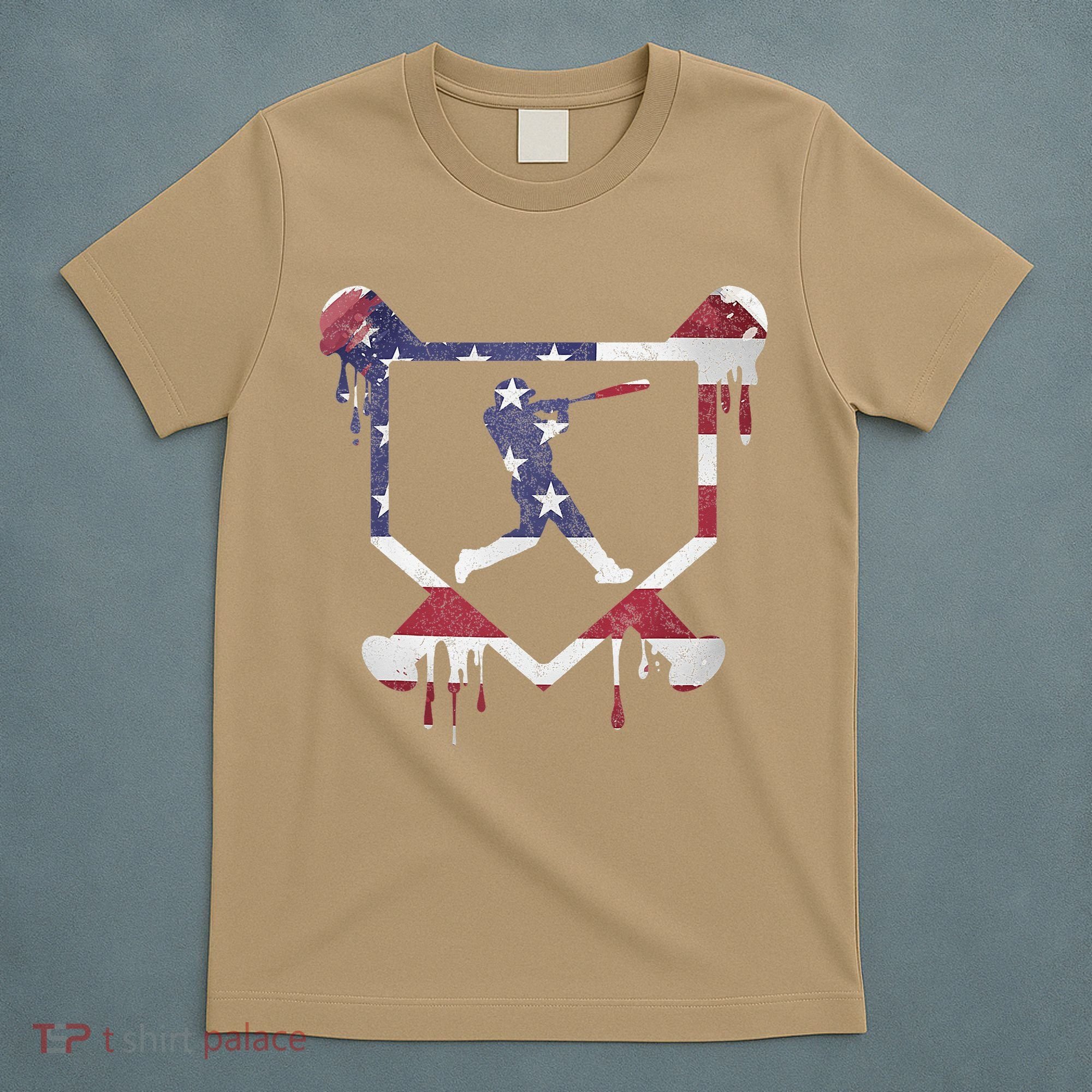American Flag Baseball Dripping Ice Cream Home Plate T-Shirt