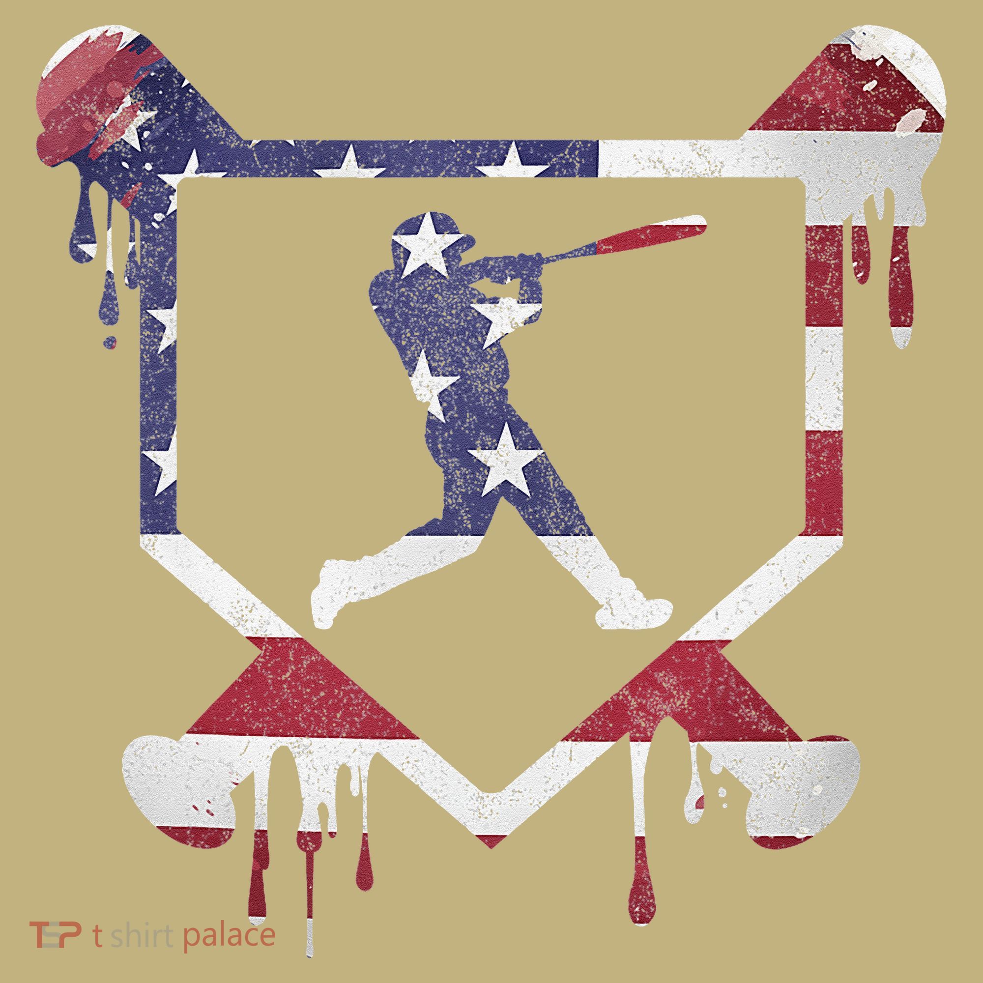 American Flag Baseball Dripping Ice Cream Home Plate Kids T-Shirt