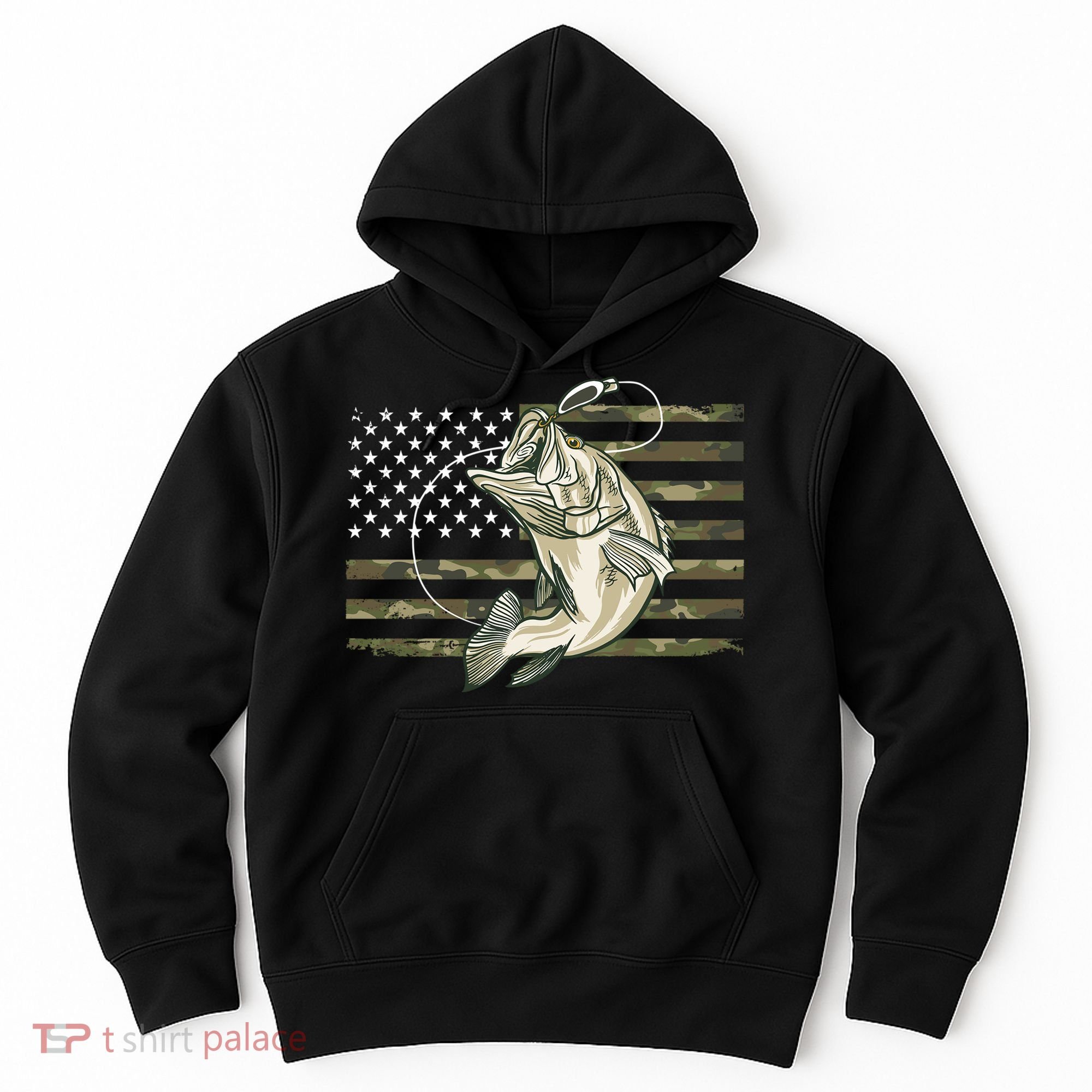 American Flag Bass Fish Fisherman Hoodie