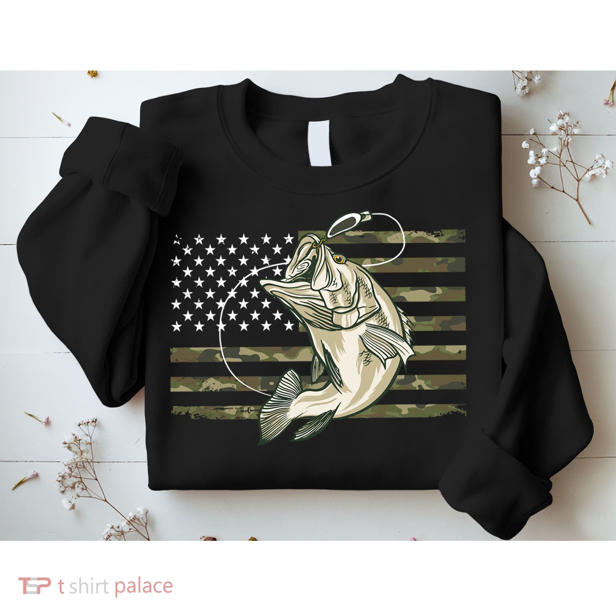 American Flag Bass Fish Fisherman Sweatshirt