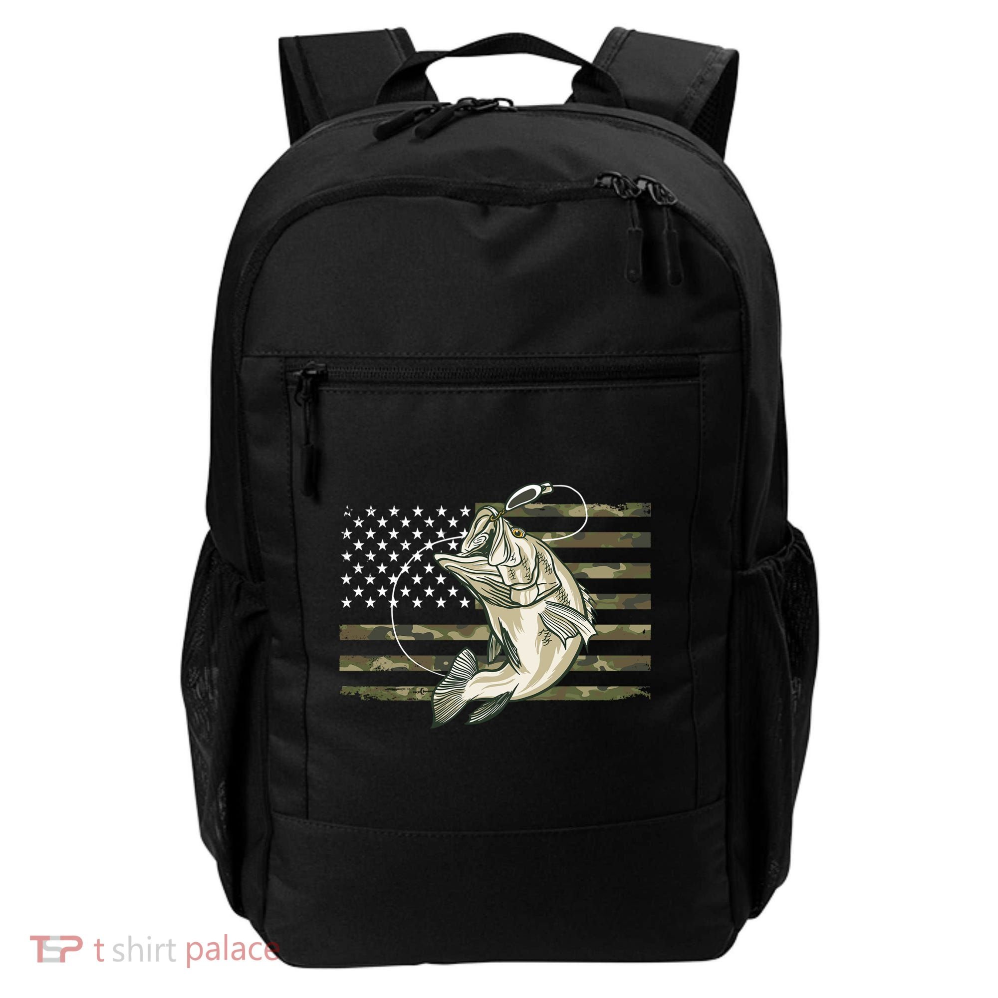 American Flag Bass Fish Fisherman Backpack