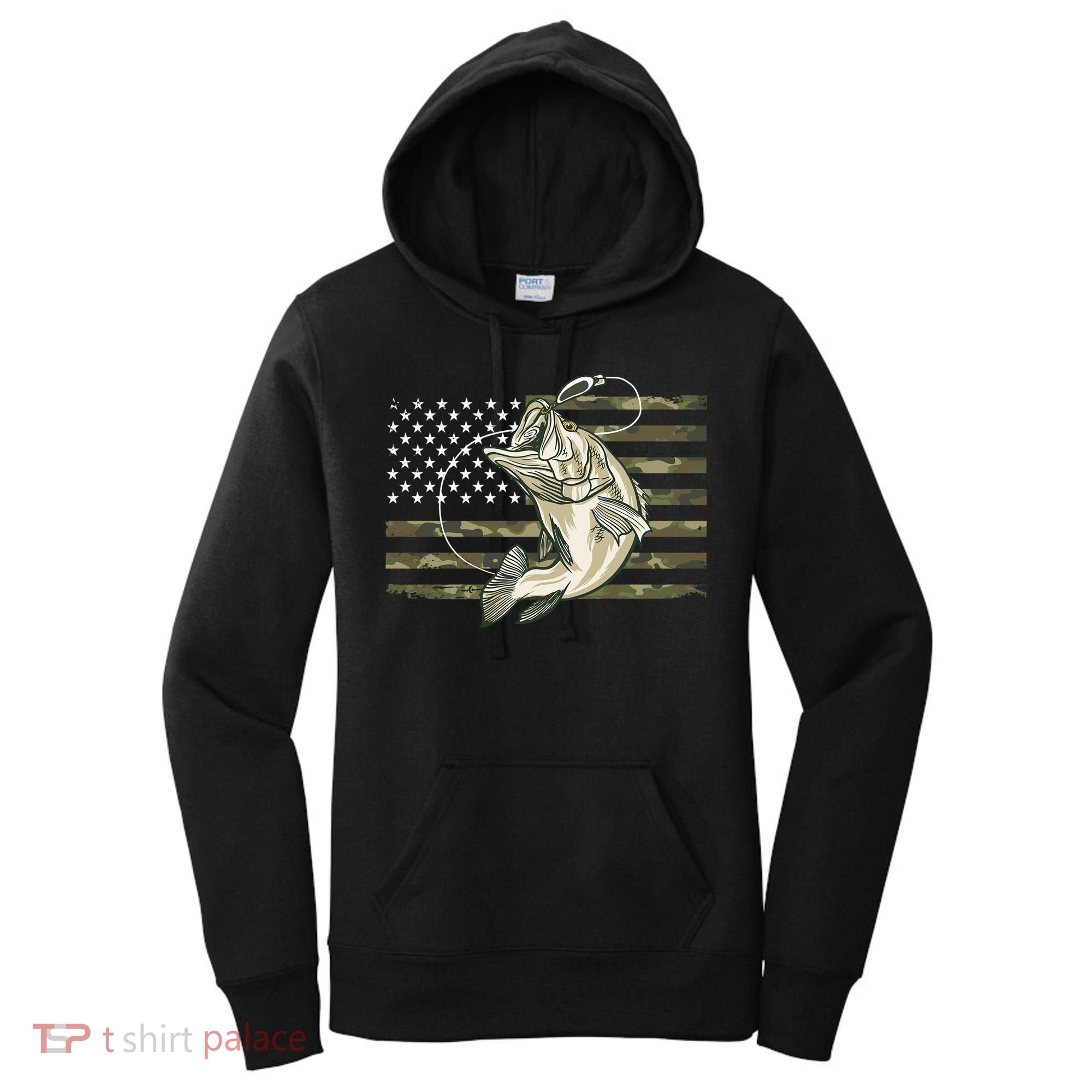American Flag Bass Fish Fisherman Women's Hoodie