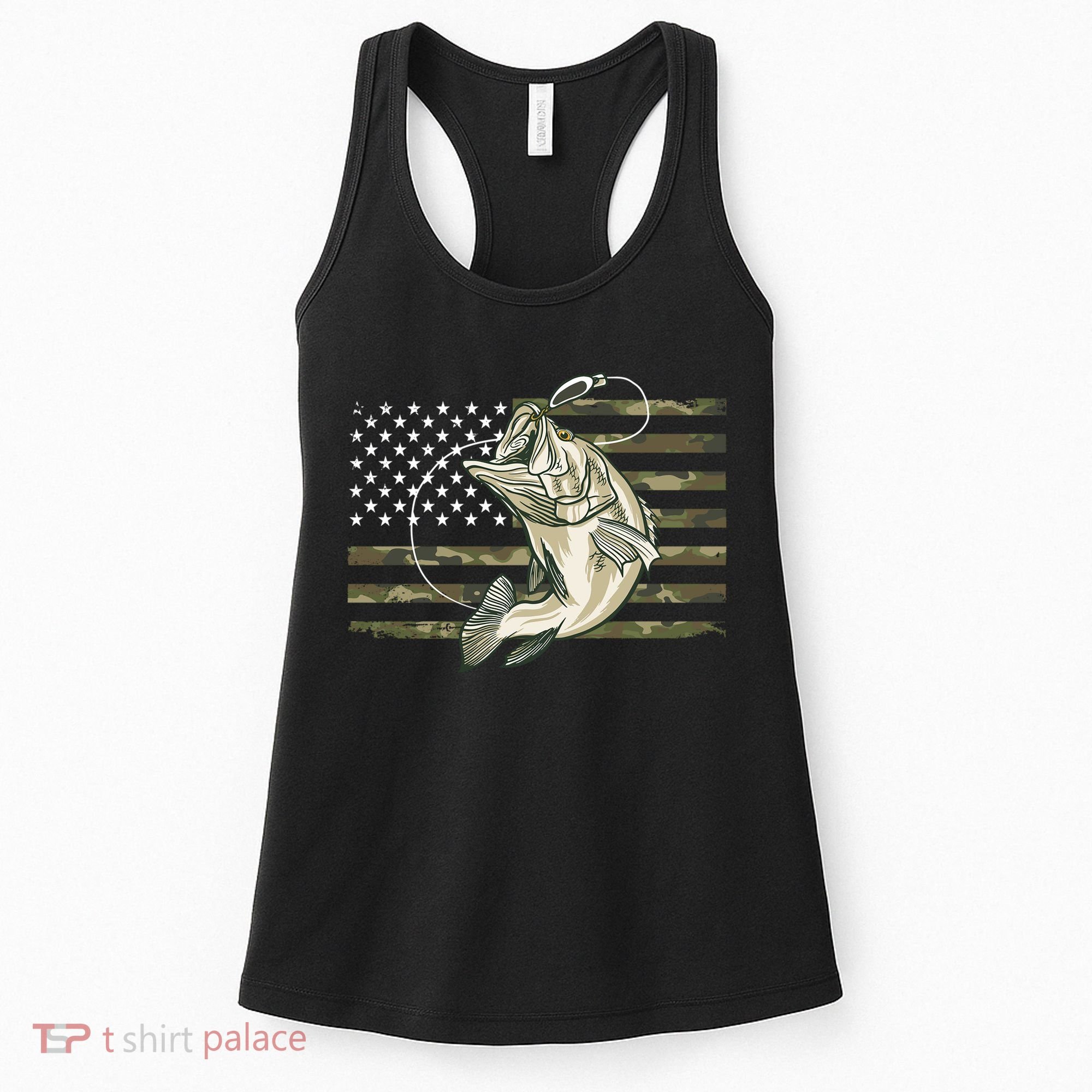 American Flag Bass Fish Fisherman Women's Tank Top
