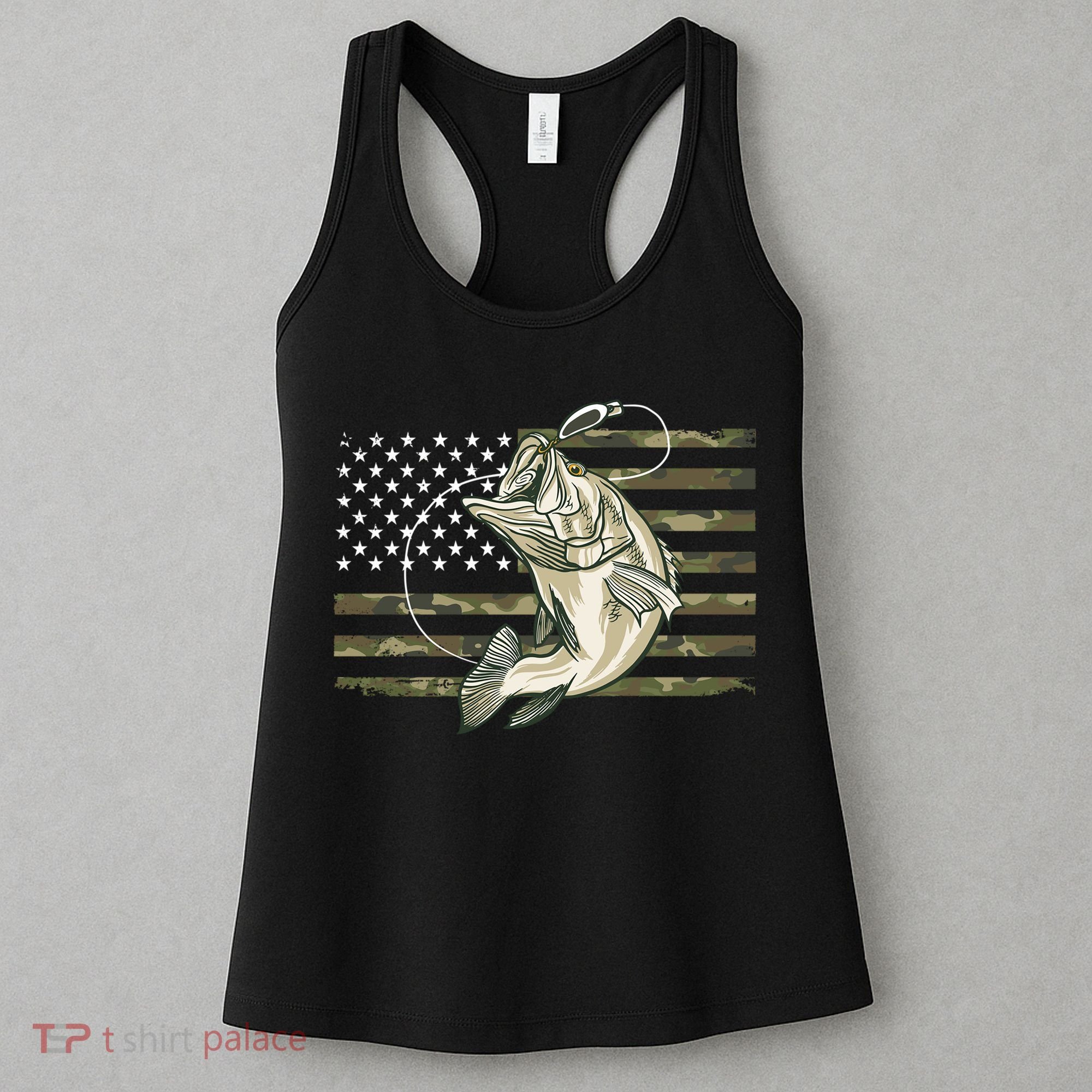 American Flag Bass Fish Fisherman Women's Tank Top
